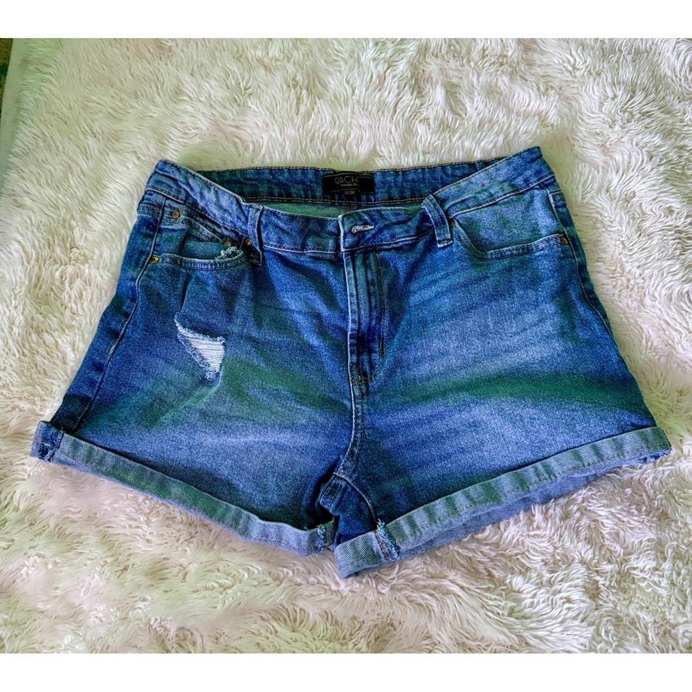 Rachel Rachel Roy Denim Shorts Womens 12/31 Blue Excellent Cuffed Distressed